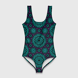 Купальник-боди 3D женский Мозаика на фиолетовом, цвет: 3D-принт