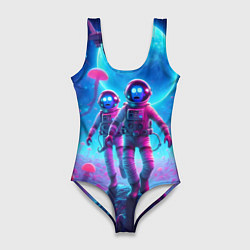 Купальник-боди 3D женский Астронавты Морти и Рик на планете розовых неоновых, цвет: 3D-принт