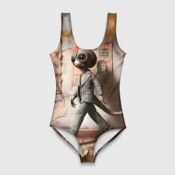 Купальник-боди 3D женский Пришелец в костюме в полосочку, цвет: 3D-принт