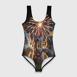 Купальник-боди 3D женский Праздничные коты, цвет: 3D-принт