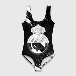 Купальник-боди 3D женский Реал Мадрид черно белые краски, цвет: 3D-принт