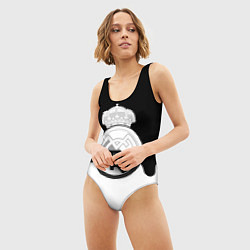 Купальник-боди 3D женский Реал Мадрид огонь белый, цвет: 3D-принт — фото 2