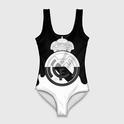 Купальник-боди 3D женский Реал Мадрид огонь белый, цвет: 3D-принт