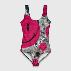 Женский купальник-боди Розовые смайлы граффити