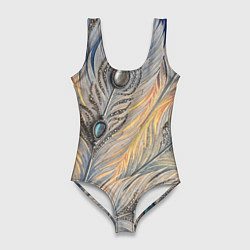 Женский купальник-боди Синие перья с самоцветами