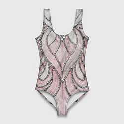 Женский купальник-боди Нежно розовый орнамент из перьев