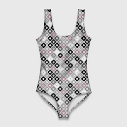 Женский купальник-боди Цветочный серо-розовый узор ретро