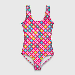 Женский купальник-боди Разноцветный цветочный узор ретро