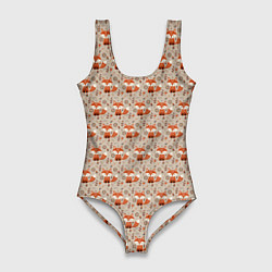 Женский купальник-боди Лиса сидит среди цветов и листьев