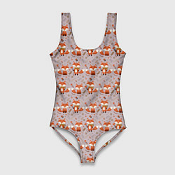 Женский купальник-боди Лиса с цветами и листьями паттерн