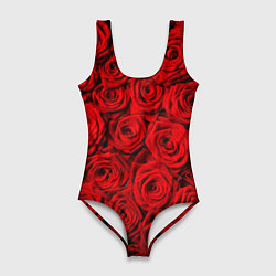 Купальник-боди 3D женский Красные розы, цвет: 3D-принт