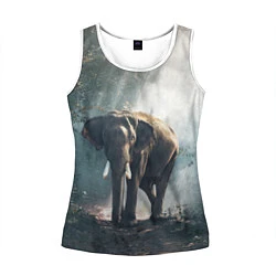 Майка-безрукавка женская Слон в лесу, цвет: 3D-белый