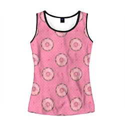 Майка-безрукавка женская Розовые пончики паттерн, цвет: 3D-черный