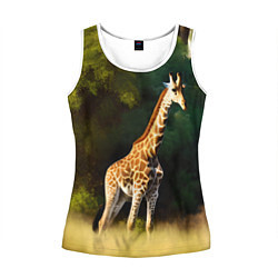 Майка-безрукавка женская Жираф на фоне деревьев, цвет: 3D-белый