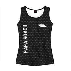 Майка-безрукавка женская Papa Roach glitch на темном фоне: надпись, символ, цвет: 3D-черный