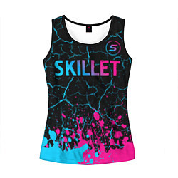 Майка-безрукавка женская Skillet - neon gradient: символ сверху, цвет: 3D-черный