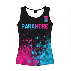 Майка-безрукавка женская Paramore - neon gradient: символ сверху, цвет: 3D-черный