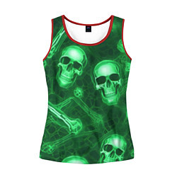 Майка-безрукавка женская Зелёные черепа и кости, цвет: 3D-красный