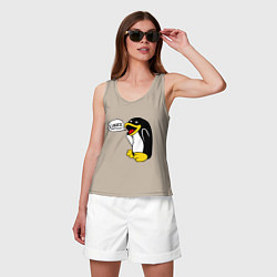 Майка женская хлопок Пингвин: Linux, цвет: миндальный — фото 2