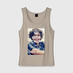 Майка женская хлопок Keep Calm & Love Harry Styles, цвет: миндальный