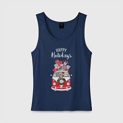 Майка женская хлопок Happy holiday, цвет: тёмно-синий