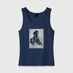 Майка женская хлопок Лошадь арт, цвет: тёмно-синий