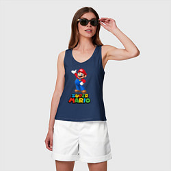 Майка женская хлопок Super Mario, цвет: тёмно-синий — фото 2