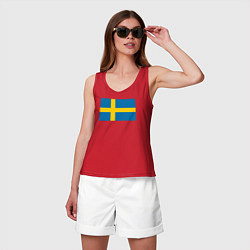 Майка женская хлопок Швеция Флаг Швеции, цвет: красный — фото 2