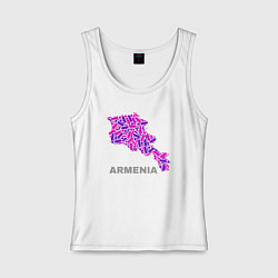 Майка женская хлопок Карта - Армения, цвет: белый