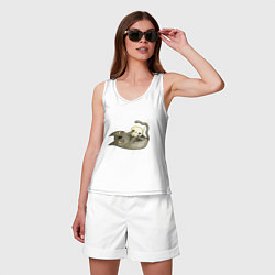 Майка женская хлопок Котик МЯУ и череп, цвет: белый — фото 2