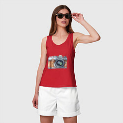 Майка женская хлопок Ретро фотокамера, цвет: красный — фото 2