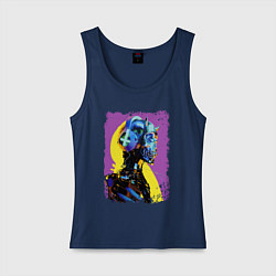 Майка женская хлопок Cyber fashion skull 2028, цвет: тёмно-синий