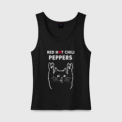 Майка женская хлопок Red Hot Chili Peppers Рок кот, цвет: черный