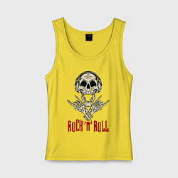 Майка женская хлопок Rock n Roll Skull, цвет: желтый