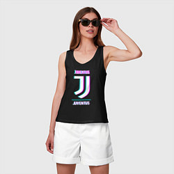 Майка женская хлопок Juventus FC в стиле Glitch, цвет: черный — фото 2