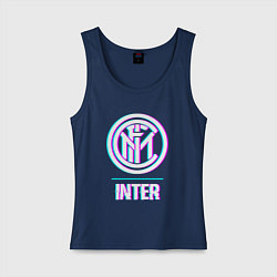 Майка женская хлопок Inter FC в стиле glitch, цвет: тёмно-синий
