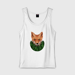 Майка женская хлопок Рыжая лиса и лес, цвет: белый
