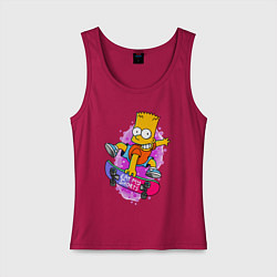 Майка женская хлопок Барт Симпсон на скейтборде - Eat my shorts!, цвет: маджента