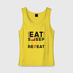 Майка женская хлопок Надпись: eat sleep Quake repeat, цвет: желтый