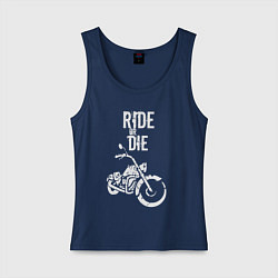 Майка женская хлопок Ride or Die винтаж, цвет: тёмно-синий