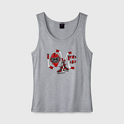 Майка женская хлопок LOVE хоккейными принадлежностями, цвет: меланж