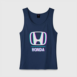 Майка женская хлопок Значок Honda в стиле glitch, цвет: тёмно-синий