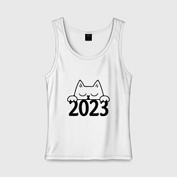 Майка женская хлопок Cat 2023, цвет: белый