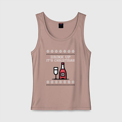 Майка женская хлопок Drink up its Christmas, цвет: пыльно-розовый