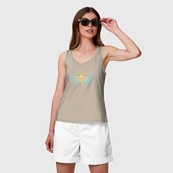 Майка женская хлопок Золотая менора с синим цветочным узором, цвет: миндальный — фото 2