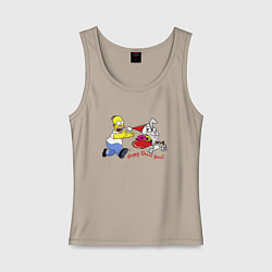 Майка женская хлопок Гомер Симпсон гонится за кроликом, цвет: миндальный