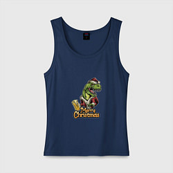 Майка женская хлопок Рождественский динозавр, цвет: тёмно-синий