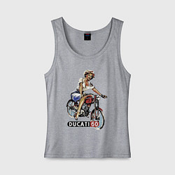 Майка женская хлопок Красивая девушка на мотоцикле Ducati - retro, цвет: меланж