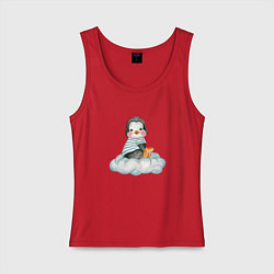 Майка женская хлопок Пингвин на облаке, цвет: красный