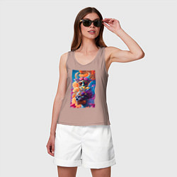 Майка женская хлопок Демон Они и череп - искусство, цвет: пыльно-розовый — фото 2